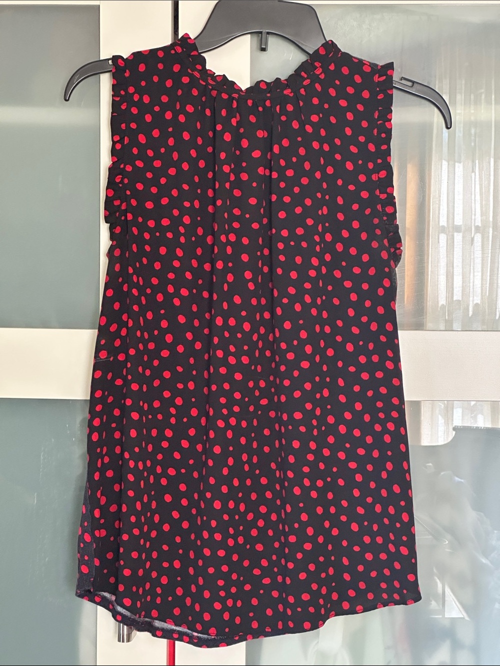 LOFT Black Sleeveless Blouse with Red Polka Dots
